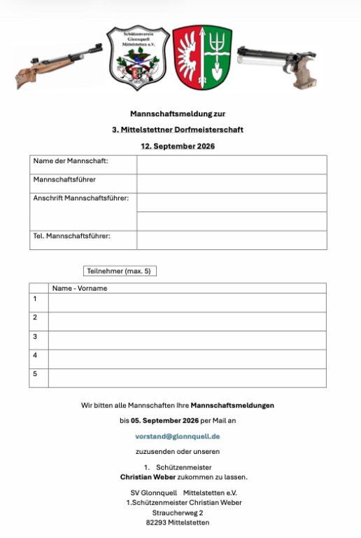 Mannschaftsmeldung Mannschaftsmeldung